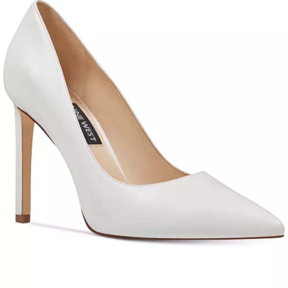 Nine West White and Tan Heels Pointed Toe Stiletto